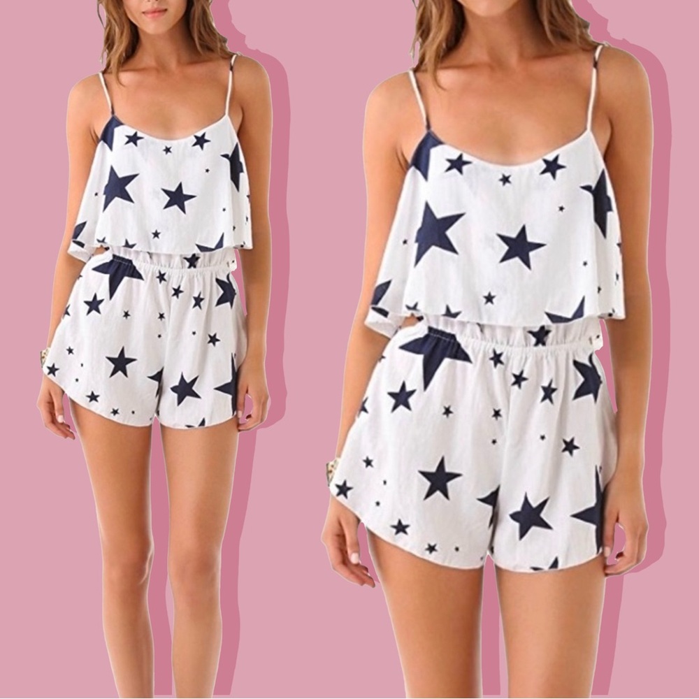 Anthropologie Indah Flounce Star Romper Swim Cover Up White Blue Cut Out Sz XS - Picture 1 of 10
